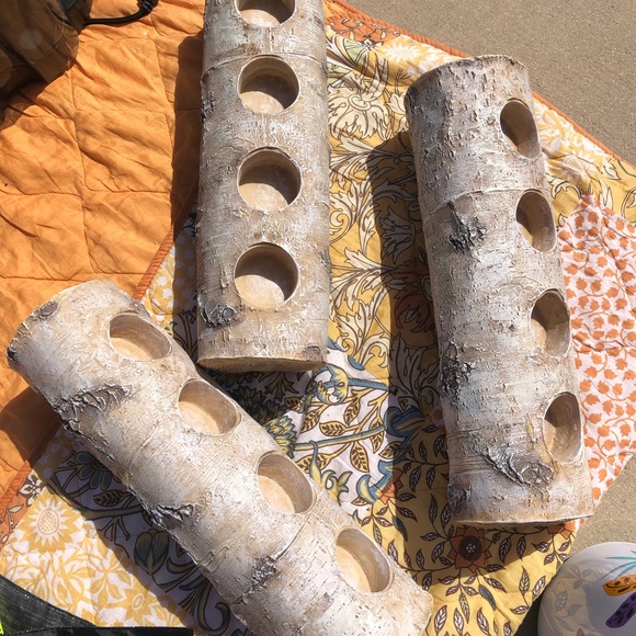 Other - Set of 3 Faux Wood Candle Holders